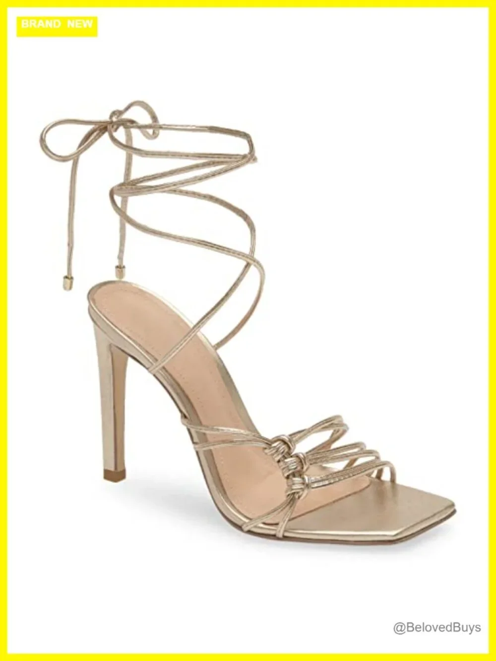 Faux Leather Lace Up Stiletto Heeled Sandals Square Open Toe Strappy Summer